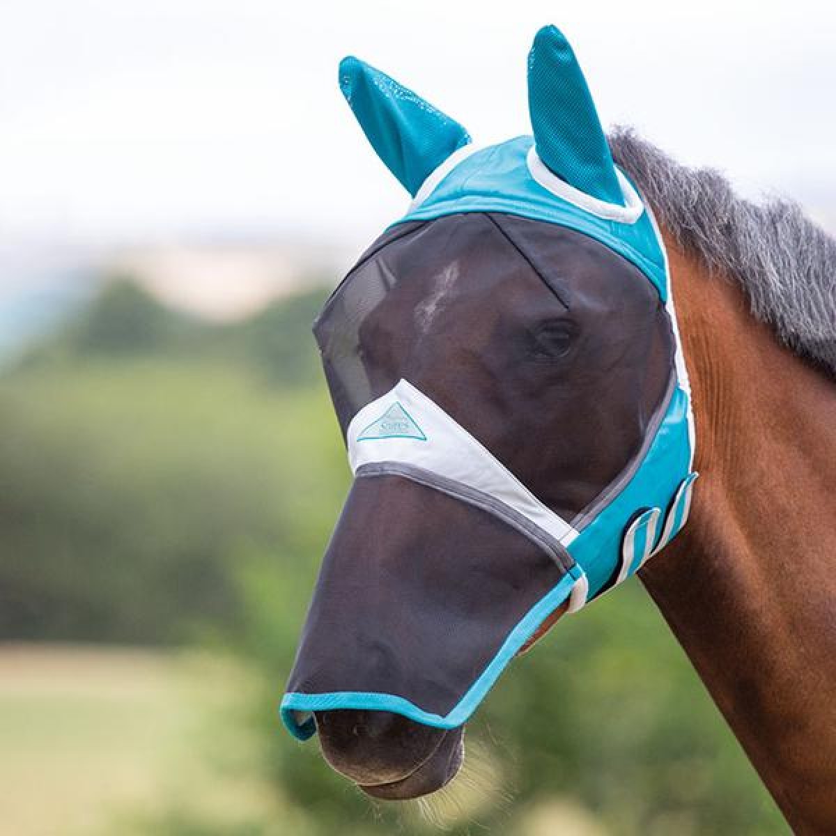 Shires Fine Mesh Horse Equine Fly Mask with Ears and Nose Fringe 60% UV Protection 